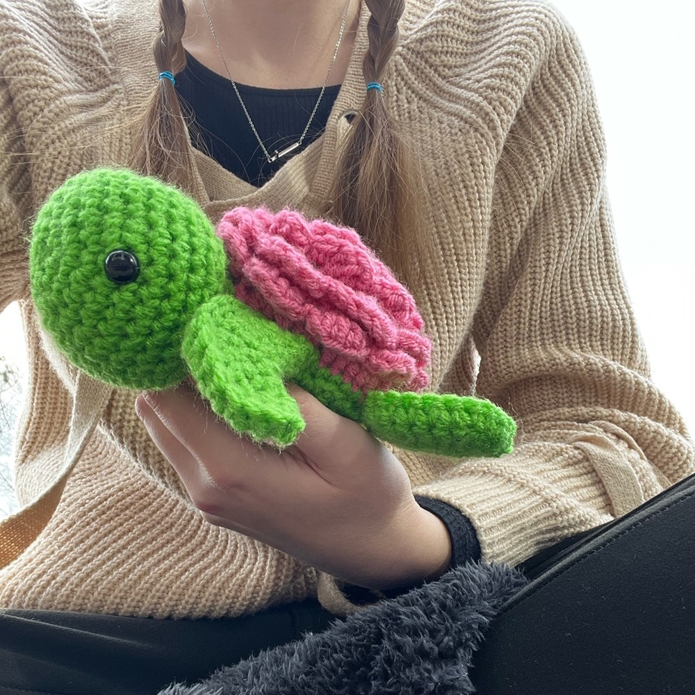 Hand Crocheted Pink Rose Sea Turtle Stuffed Animal Plushie! - Picture 8 of 13